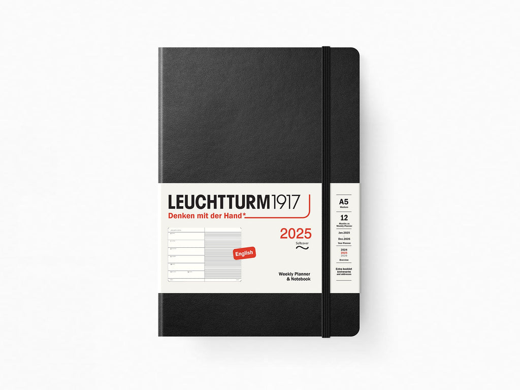 2025 Leuchtturm 1917 Weekly Planner & Notebook - BLACK Softcover, Ruled Pages