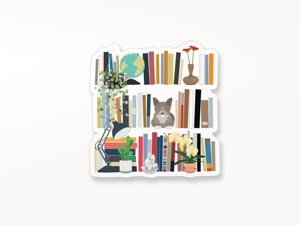 Decorated Bookshelf Cat Vinyl Sticker