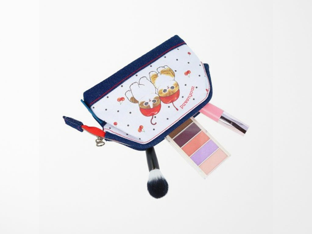 Mofusand Zipper Pouch - Denim Cherry Cats