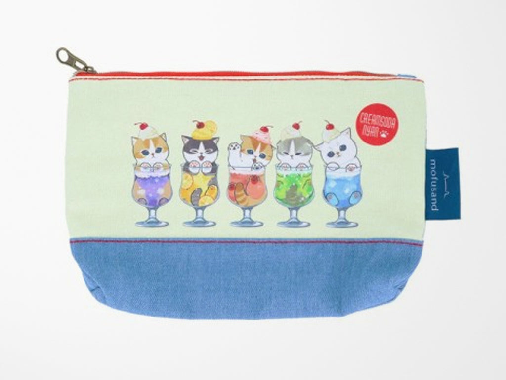 Mofusand Zipper Pouch - Denim Cream Soda Cats