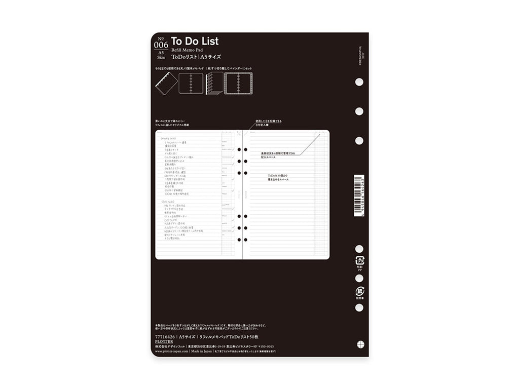 PLOTTER Refill Memo Pad To Do List - A5 Size