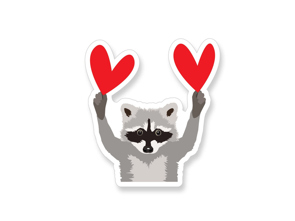 Raccoon with Double Red Hearts Vinyl Sticker